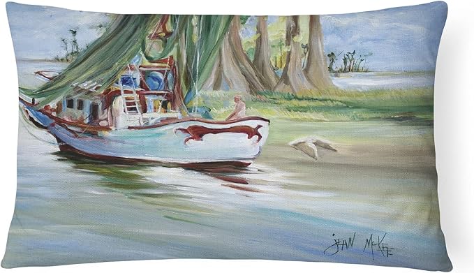 Caroline's Treasures JMK1060PW1216 Jeannie Shrimp Boat Canvas Fabric Decorative Pillow Machine Washable, Indoor Outdoor Decorative Pillow for Couch, Bed or Patio, 12HX16W