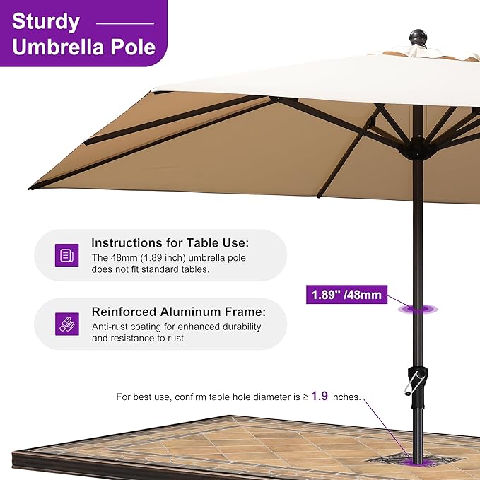 PURPLE LEAF 10' x 10' Square Patio Market Umbrella with Base Outdoor Table Umbrellas Aluminum Frame Sun Shade with 8 Sturdy Ribs for Garden Deck Lawn Pool Beige