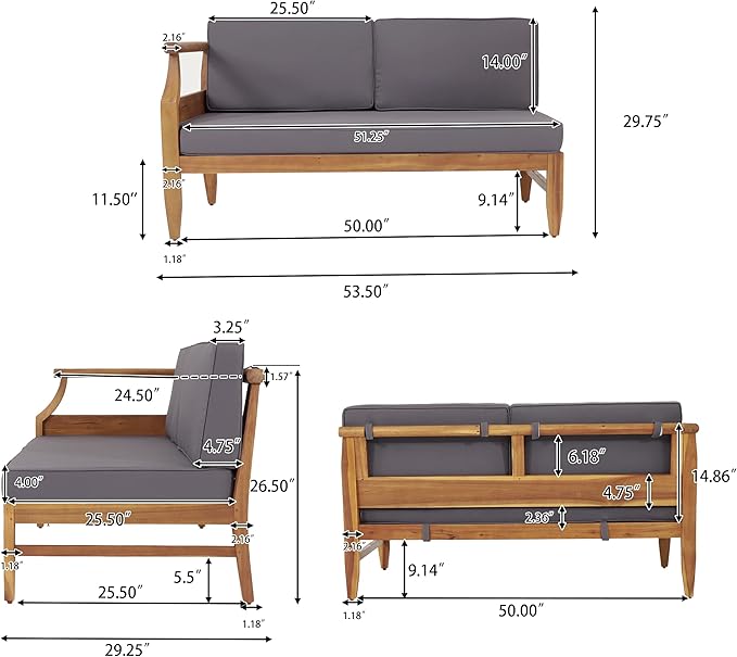 Aston Outdoor 5 Seater Sectional Chat Set with Cushions - Acacia Wood - Teak/Dark Gray