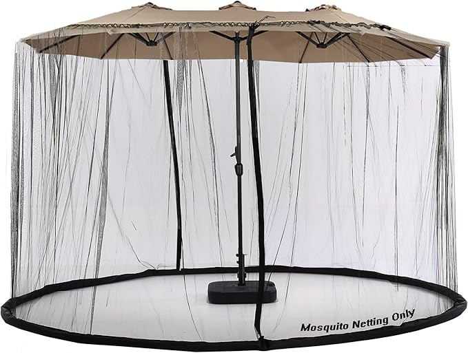 Mosquito Neting for 14FT Double-Sided Patio Umbrella Sunbrella Neting Double Zipper Water Pipe Bottom Used and for Patio Gazebo pop up canopy10x10 Interchangeable (Black)