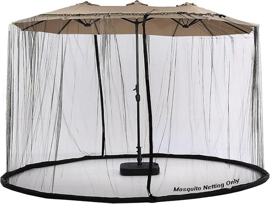Mosquito Neting for 14FT Double-Sided Patio Umbrella Sunbrella Neting Double Zipper Water Pipe Bottom Used and for Patio Gazebo pop up canopy10x10 Interchangeable (Black)