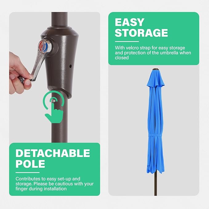 JEAREY 9ft Half Umbrella Outdoor Patio Umbrella Market Umbrellas with Crank, 1/2 Round Wall Umbrella 5 Sturdy Ribs UV Protection for Pool Garden Balcony Deck, Royal Blue