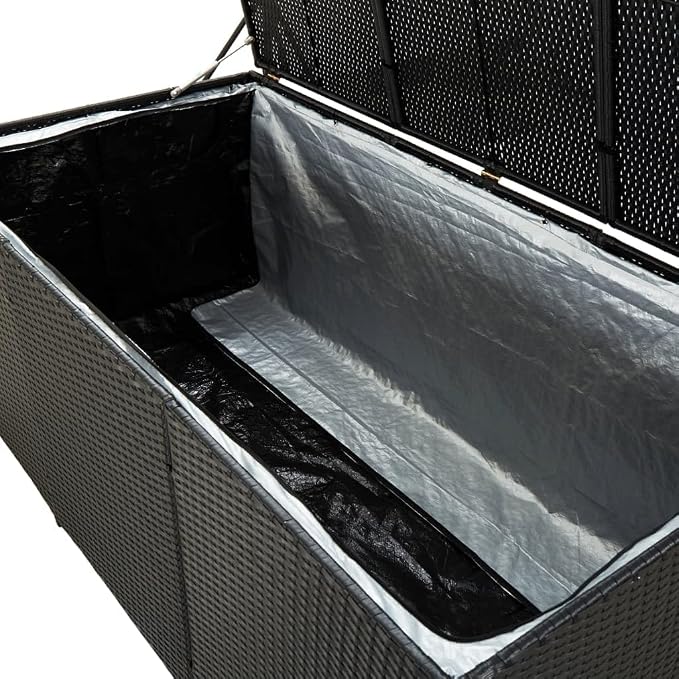 Patio Storage Box Poly Rattan 70.8"x35.4"x29.5" Black Patio Garden Outdoor Storage Container, Furniture Deck Box (Weight:55.12 lbs) -AA