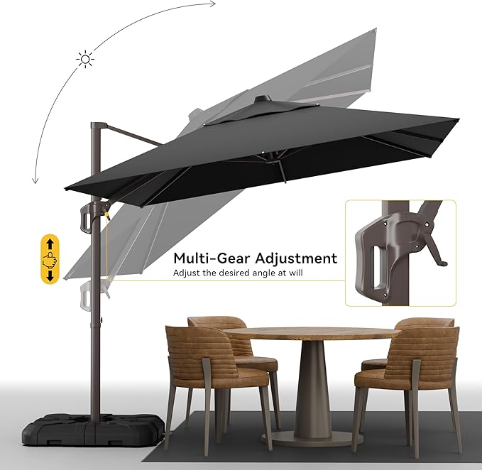 9x12 FT Cantilever Patio Umbrella with Base, Large Rectangular Offset Outdoor Umbrella with 360° Rotation, Heavy Duty Shade Umbrella for Garden Backyard Deck Poolside Courtyard, Black