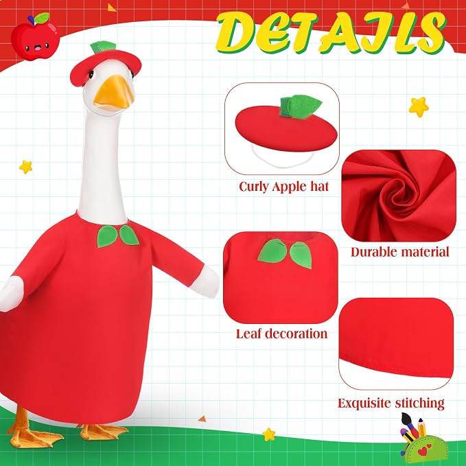 FuWeave Back to School Porch Goose Outfit Set for Plastic Statue Lawn Porch Goose Clothes with Schoolbag for Patio Decor