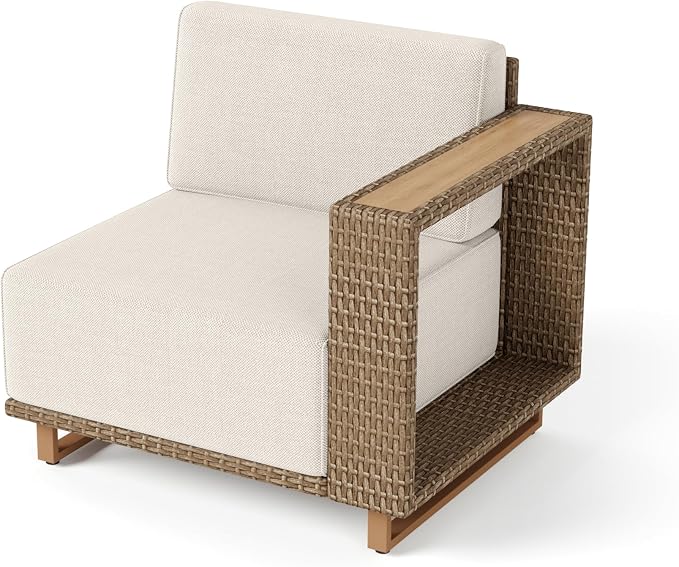 HERA'S HOUSE Patio Sectional Furniture Set, Modular Outdoor Conversation Set with 10" Thick Cushion, 4 Seats Yellow Rattan Wicker Sofa for Deck Yard Lawn