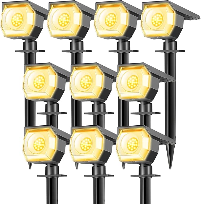 Peasur 10 Pack Solar Lights Outdoor, Spotlights Outdoor Waterproof 3 Modes, 2-in-1 Auto On/Off Solar Spot Landscape Lighting Outside for Tree Plants Yard Garden Pathway, Warm White