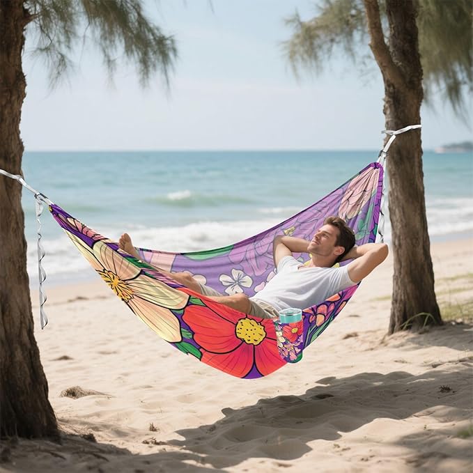 Color Oil Painting Sense Flowers 330lb Capacity Camping Hammock with Tree Straps Fabric Hammock for Patio Backyard Lounge Base hamacas para Patio