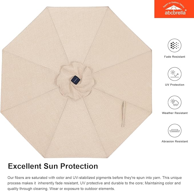 ABCCANOPY OLEFIN® 5-Year No Fading Patio Umbrella with Solar Lights (Lighe Beige)