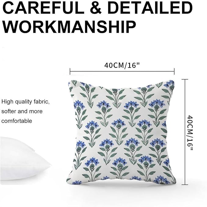 Pillowcase Mughal Flower Pillows Abstract Blue Lotus Floral Pillow Cover Accent Decorative Cushion Covers Home Decor for Patio Garden Couch Tent 16x16 in