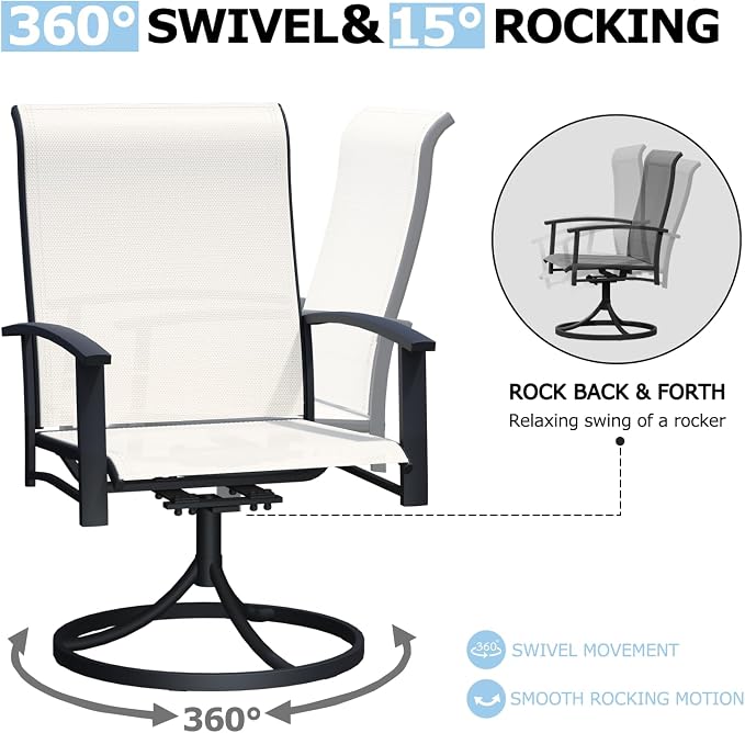 Outdoor Swivel Rocker Dining Chair Set of 8, All Weather Patio Dining Chair with Textilene High Back and Metal Frame, Backyard, Lawn Garden and Deck Porch Patio Furniture Set
