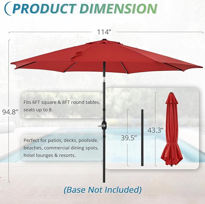 LUE BONA 10FT Patio Umbrella, Waterproof Outdoor Market Umbrella with Easy Crank & Tilt, Patio Table Umbrella for Deck Garden Backyard Pool, Bright Red