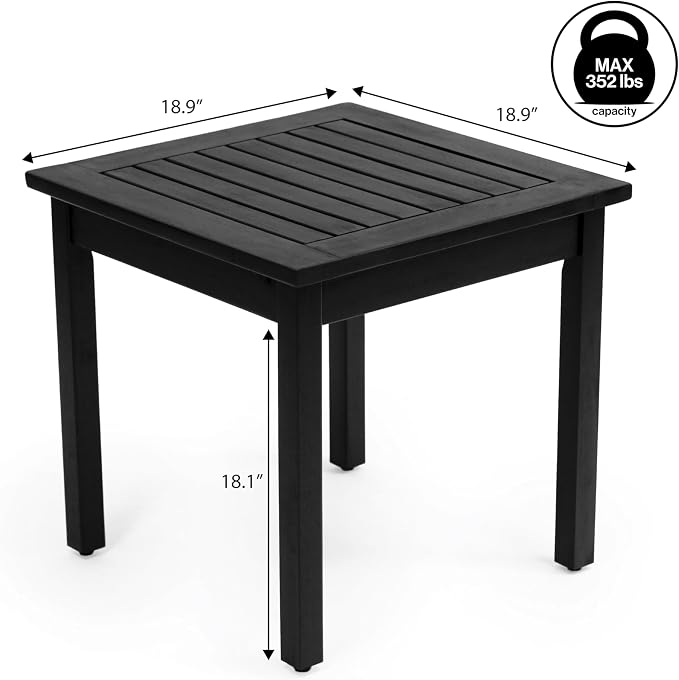 JONATHAN Y Archer 18" Square Acacia Wood Outdoor Side Table, Modern Glossy Black Slatted Patio End Table for Porch, Poolside and Garden, Weather Resistant Accent Table END6000B