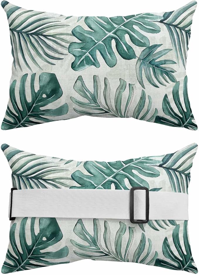 Pack of 4 Outdoor Lumbar Pillow Covers 12x20 Inch, Turquoise Monstera Deliciosa Waterproof Throw Pillow Covers Set, Summer Botanical Tropical Decorative Cushion Cases for Patio Porch Car