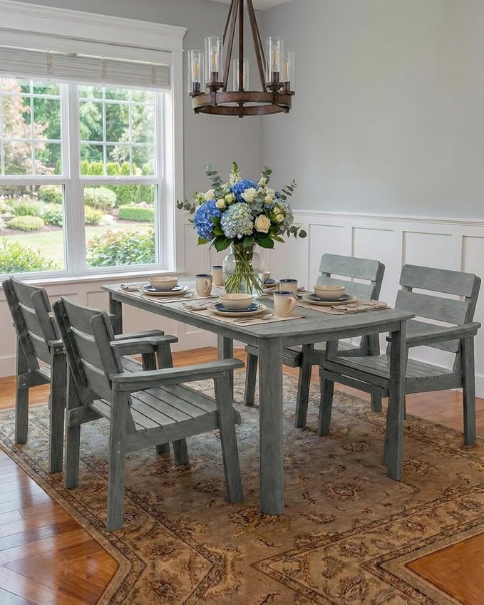 5-Piece Outdoor Dining Set, All-Weather HIPS Patio Table & Chairs for 4, Outdoor Furniture with Umbrella Hole, Ideal for Garden, Poolside, Backyard, Deck, Dark Gray