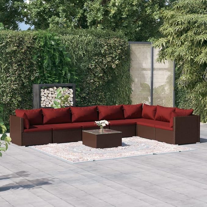 8 Piece Patio Lounge Set with Cushion, Furniture Conversation Sets Patio Lounge Set Outdoor Patio Sectional Piece Patio Set s Poly Rattan Brown