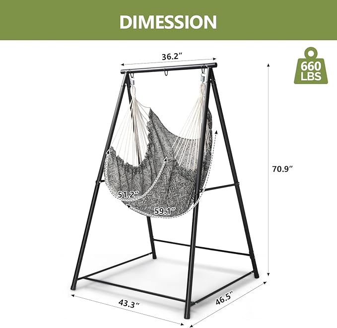 Hammock Chair Stand with Swing Chair, Heavy-Duty Hanging Chair with Stand, Hammock Swing Chair Stand for Indoor Outdoor Patio Yard Garden Porch