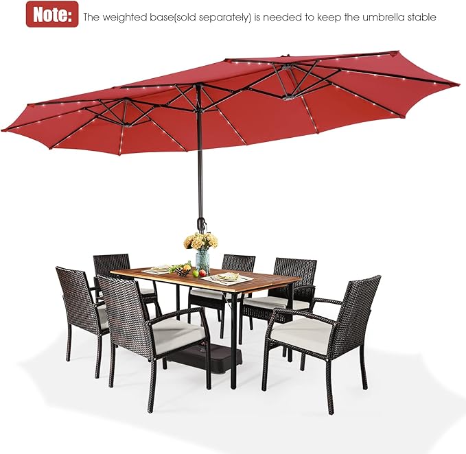 Giantex 15 FT Double Patio Umbrellas with 48 Solar LED Lights, Auto-Charging Panel, Crank System, Outdoor Extra-Large Rectangle Market Table Umbrella for Garden Deck Backyard Beach Pool