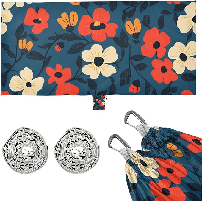 Blue Background Orange Flowers 330lb Capacity Hammocks for Camping with Hanging Rope Portable Hammock for Indoor Outdoor Patio soporte para hamacas para adultos