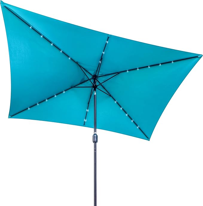 Trademark Innovations Rectangular Solar Powered LED Lighted Patio Umbrella - 10' x 6.5' (Peacock)
