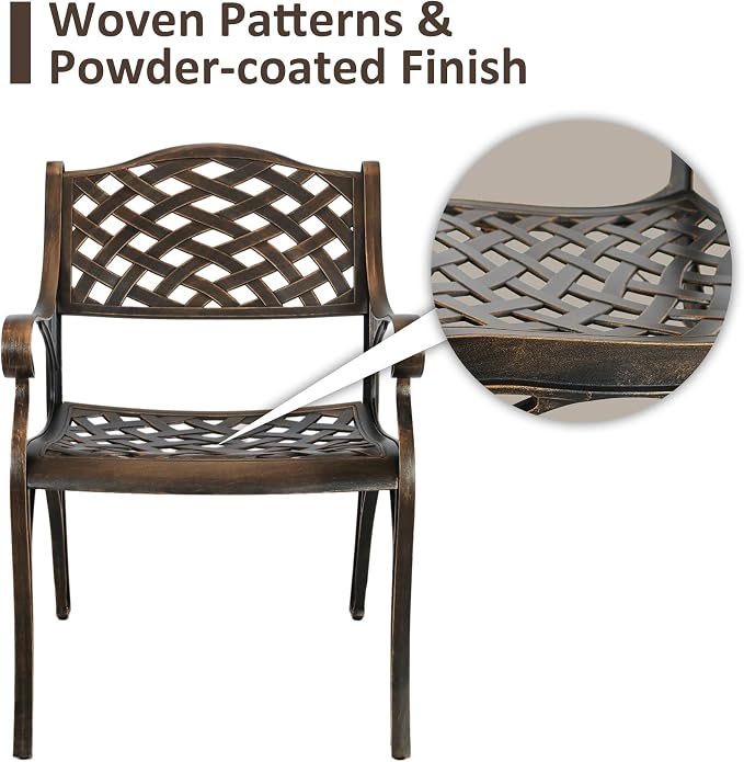 Patio Dinning Set Weather Resistant Cast Aluminum Patio Furniture Set with Umbrella Hole, Bistro Dining Set for Garden (59" x 28" Table C and 6 Chairs Bronze, 7 Pieces)