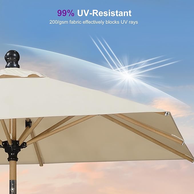 PURPLE LEAF 8' x 8' Square Outdoor Table Umbrella with Base Patio Umbrella Aluminum Market Umbrella with Push Button Tilt & Crank and 8 Ribs Outdoor Umbrella for Pool Backyard Beach, Beige