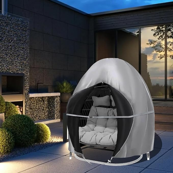 Patio Egg Chair Cover, 91x80 Inches, Extra Large Double Egg Chair Cover for Outdoor Furniture, Large Swing Hanging Egg Chair Covers Waterproof, Anti-UV, Dust-Proof(Grey)