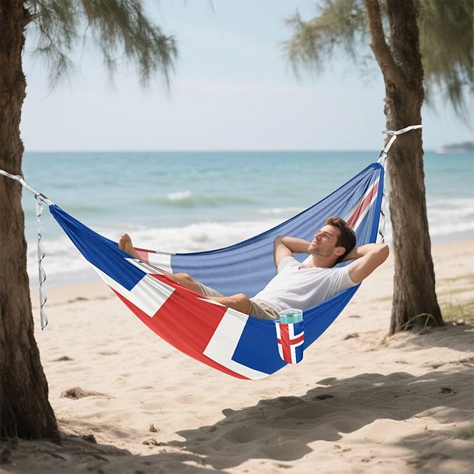 National Flag of Iceland Hammocks with Portabl Carry Bag Backyard Hammock for Indoor Outdoor Patio