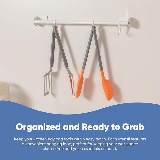 Chef’s Path Grip & Flip Utensil Set - Snap-on Kitchen Tongs & Cooking Utensil Set - Cooking Spoon, Spatula Scraper, Grill Spatula, & Grill Fork for Home Kitchen, BBQ Tools, Camping & Outdoor Cooking