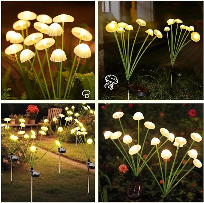 Solar Garden Lights Outdoor Waterproof, 2 Pack 16 LED Mushroom Solar Lights, Sway by Wind Mushroom Light Jellyfish Light for Patio Yard Garden Landscape Pathway Lawn Decor Warm White