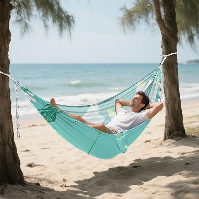 Chic Calla Lily Turquoise Flowers 330lb Capacity Outdoor Hammock with Portabl Carry Bag Hanging Hammock for Outside Beach Patio Garden hamaca inflable para Piscina