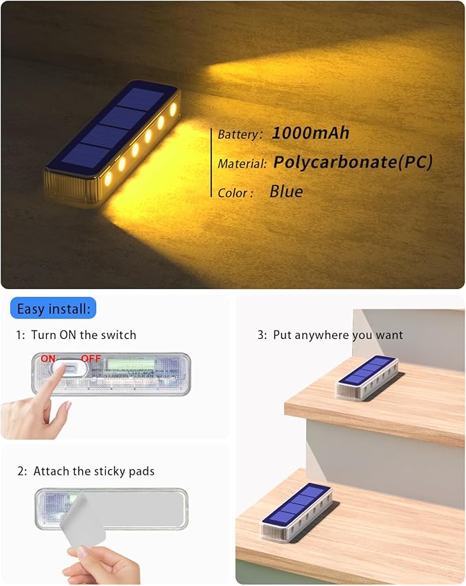 DetarZinLED Solar Step Lights for Outside,6 Pack Solar Stair Lights Outdoor Waterproof,Warm White Deck Light Solar Powered Waterproof for Steps,Stairs,Walkway,Sidewalk,Patio,Pathway