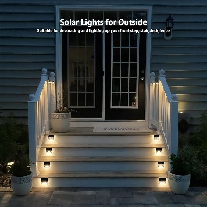 Qualdout Solar Outdoor Lights, 8 Pack Solar Fence Deck Lights, Waterproof Outside Lighting for Step Railing Wall Pool Stair Yard Garden Patio Pool Decorations (Warm White)