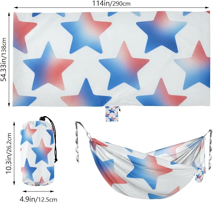 4th_July_Stars_Gradient_Pattern Outdoor Hammock with Tree Straps Backyard Hammock for Indoor Outdoor Patio