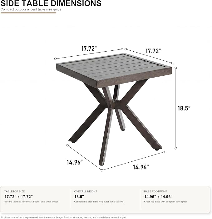 Outdoor Side Table, Aluminum Outdoor Side Table, Patio End Table with Rust-Resistant Frame for Poolside Garden Balcony Lounge Chairs, Grey