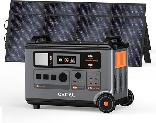 OSCAL Portable Power Station 3600Wh PowerMax 3600 SE With 2x400W Solar Panel, 3600W (Surge 7200W) Output, LiFePO4 Solar Generator for Home Use, Power Outage, Camping, RV, Emergencies