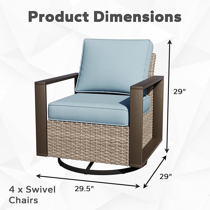 Joyside Outdoor Patio Swivel Rocker Chairs Set, 4 Pieces Wicker Rattan Chairs with Metal Wide Armrest, Thick Cushions and Deep Seating for Garden, Backyard, Porch, Deck