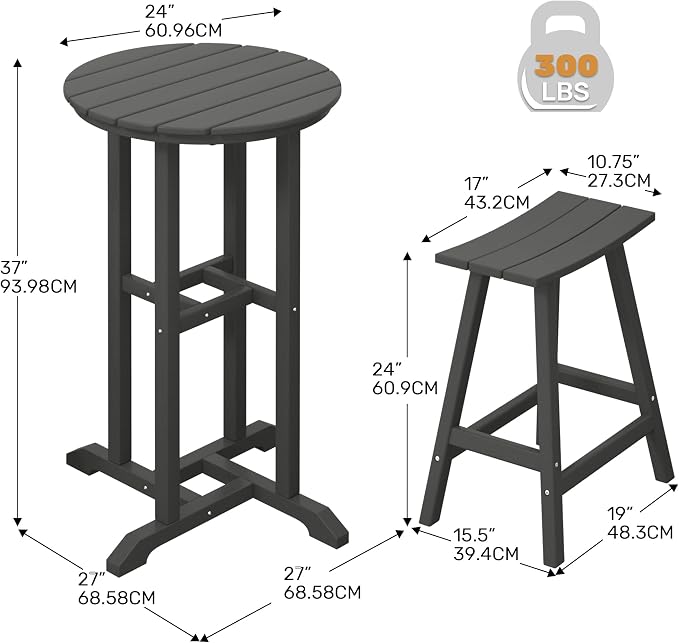 Costaelm Outdoor Bar Table, 37" Counter Height Round Patio Cocktail Bar Table, Patio Bar 3-Pieces Set Bistro Dining Pub Table for Front Porch Deck, Backyard, Garden, Gray