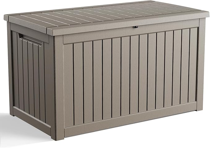 DRATO 280 Gallon Outdoor Storage Box Waterproof, Resin Large Deck Box for Patio Furniture Bench, Pool Garden Tools, Weatherproof Outside Storage Bin for Backyard Porch (Grey, 280 Gallon)