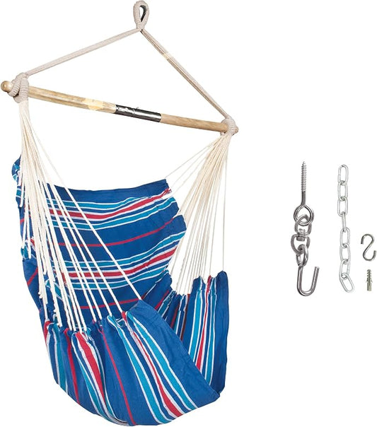 Bliss Hammocks WM-412F_2 Polyester Multi Color Hammock Chair with Collapsible Push-Pin Spreader Bar, Patriotic Stripe