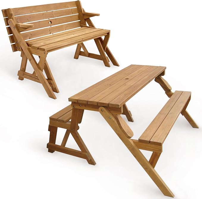 Merry Garden Interchangeable Wooden Picnic Garden Bench Outdoor Patio Dining Table, Natural,White