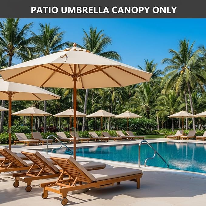 Outdoor Umbrella Replacement Canopy, 6 Ribs 8 Ribs Patio Umbrella Replacement Top Cover, 6.6ft 9 ft 10ft 13ft Waterproof Umbrella Top Canopy Fabric Replacement Canvas(Khaki,9.2FT 8-Ribs)
