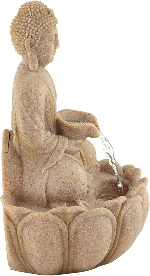 Calm Buddha 14" High Small Zen Asian Indoor Outdoor Decor Sand Stone Tabletop Fountain with Light LED Waterfall Water Feature for Outside Garden Patio Yard Desk Backyard Porch Deck - John Timberland