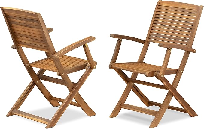 East West Furniture DIHD5CANA 5 Piece Outdoor Patio Dining Sets Consist of an Oval Acacia Wood Table and 4 Folding Arm Chairs, 36x60 Inch, Natural Oil