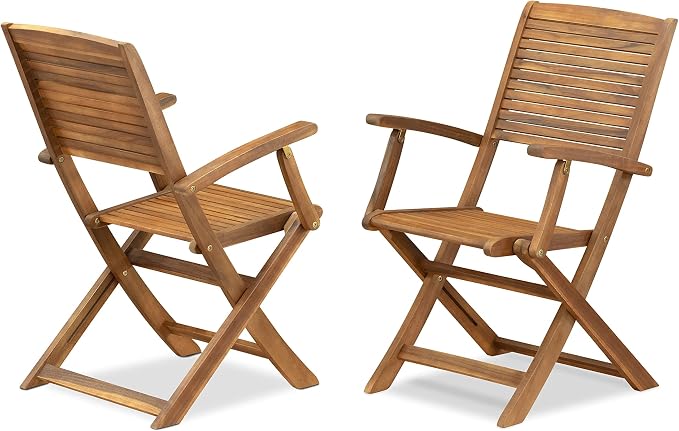 East West Furniture DEHD9CANA 9 Piece Outdoor Patio Dining Sets Contains a Rectangle Acacia Wood Table and 8 Folding Arm Chairs, 40x72 Inch, Natural Oil