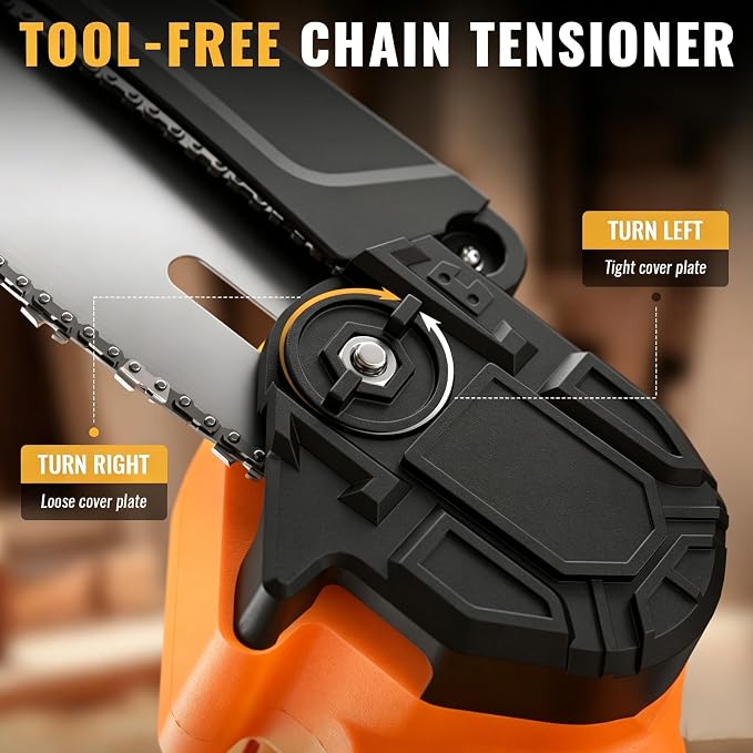 Mini Chainsaw Cordless,6-inch Electric Chain Saw with 2 Lithium Battery Powered,Hand Held Saw for Tree Trimming and Wood Cutting,Best Garden Tools,Unique Gift for boyfriend,father,Men,Orange