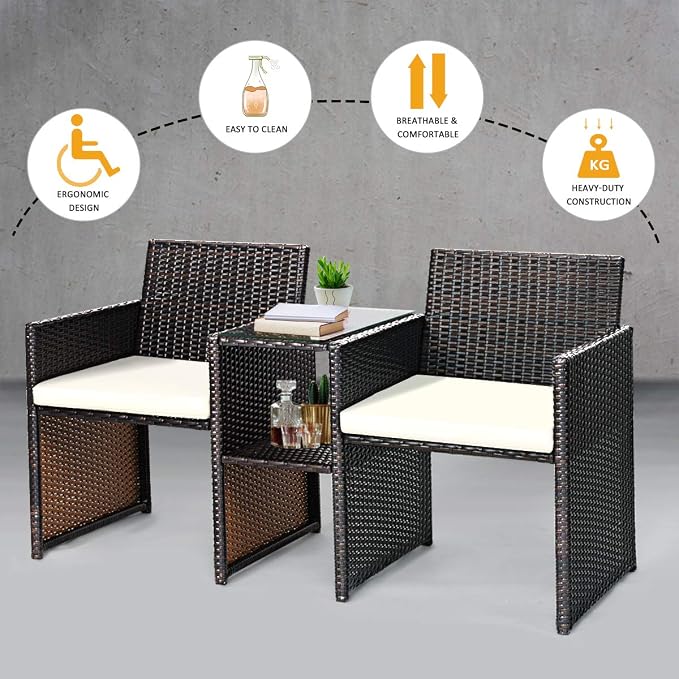 Tangkula Outdoor Furniture Set Paito Conversation Set with Removable Cushions & Table Wicker Modern Sofas for Garden Lawn Backyard Outdoor Chat Set (Sofa Style)