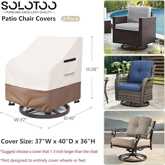 Patio Chair Covers Waterproof Heavy Duty Patio Furniture Covers, 37W x 40D x 36H Inches Swivel Outdoor Chair Cover 2 Pack (Beige)