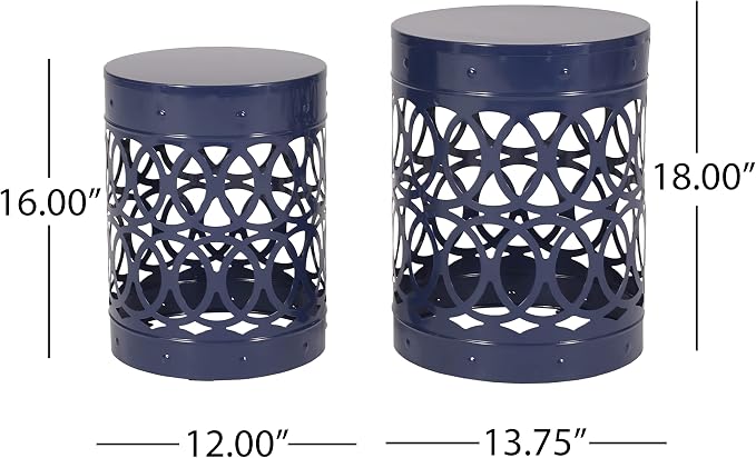 Outdoor Metal Side Table Set of 2, Navy Blue