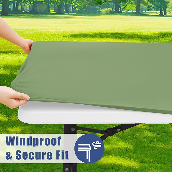 Moosfor Spandex 4 Foot Rectangle Table Cloth 2 Pack, Elastic Fitted Tablecloths for Picnic, Stretch Washable Patio Table Cover for Outdoor, Camping, Banquet and Parties (Sage Green, 24"x48")